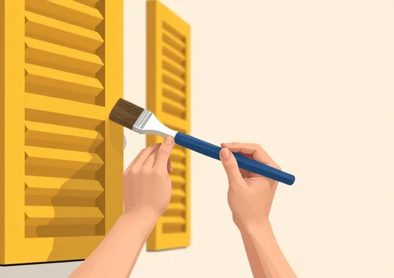 Mise en peinture au pinceau de volets et d'encadrements en bois